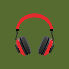 Red headphones with dark gray accents on a green background