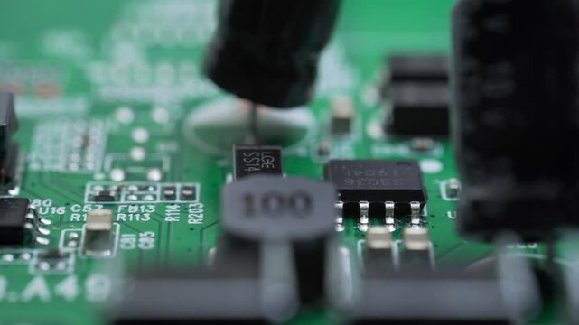 Macro close up of a modern computer gaming motherboard 

