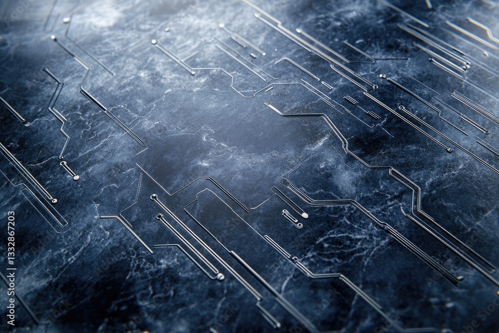 Aufkleber Abstract image of a dark, textured circuit board, showcasing intricate pathways and connections.