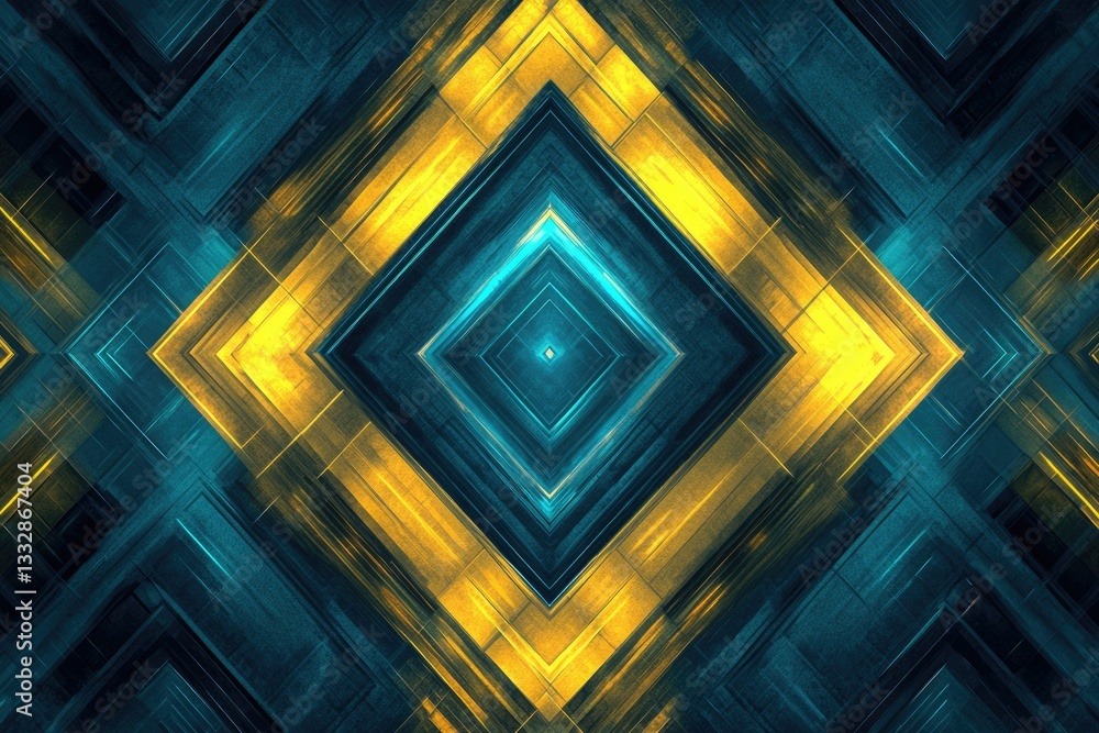 Aufkleber Abstract geometric artwork featuring intersecting teal and gold squares creating a mesmerizing, symmetrical pattern.