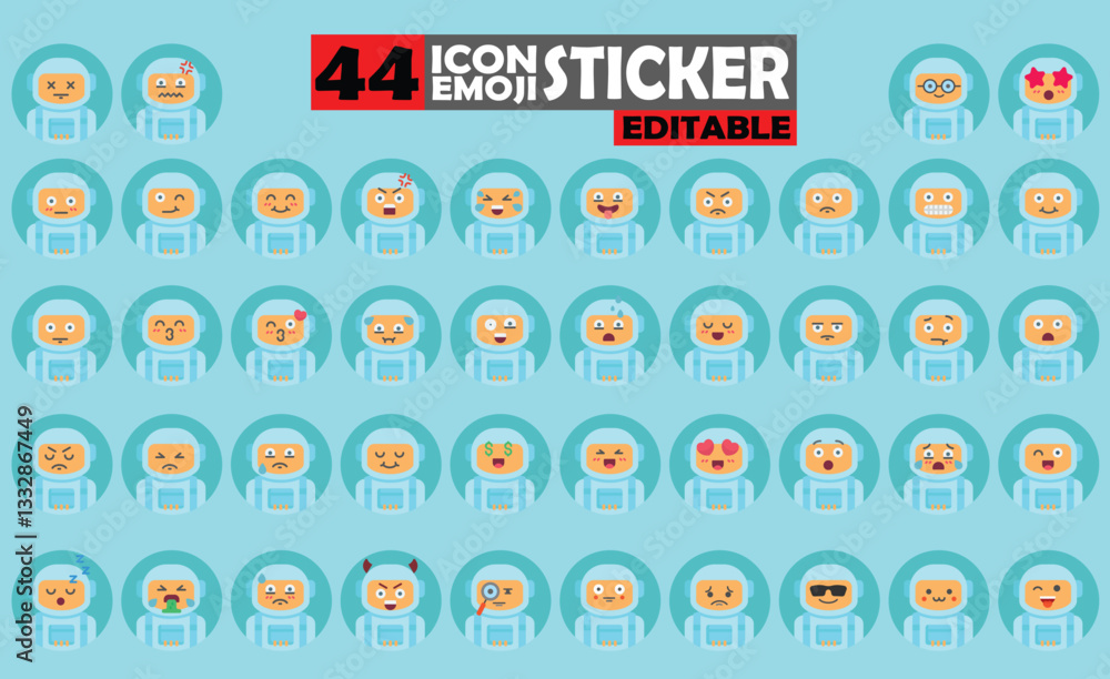 Poster collection of diverse astronaut emoji icons displaying various expressions