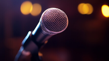 microphone on stage with blurred background