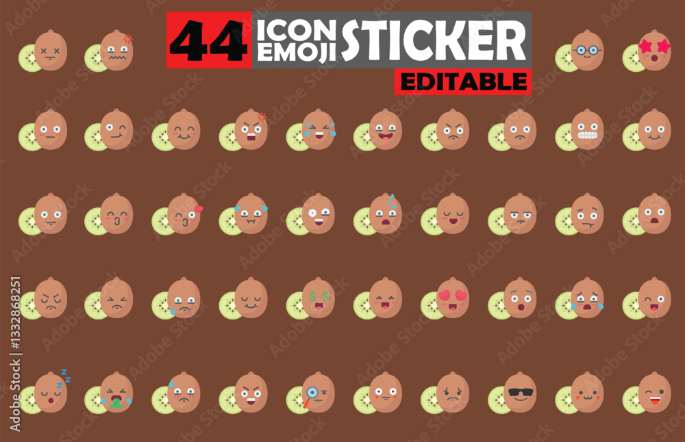 Poster cheerful kiwi emoji icons collection displaying various emotions and expressions
