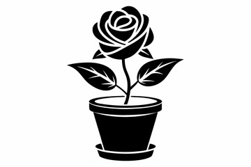 rose in pot line art silhouette vector illustration