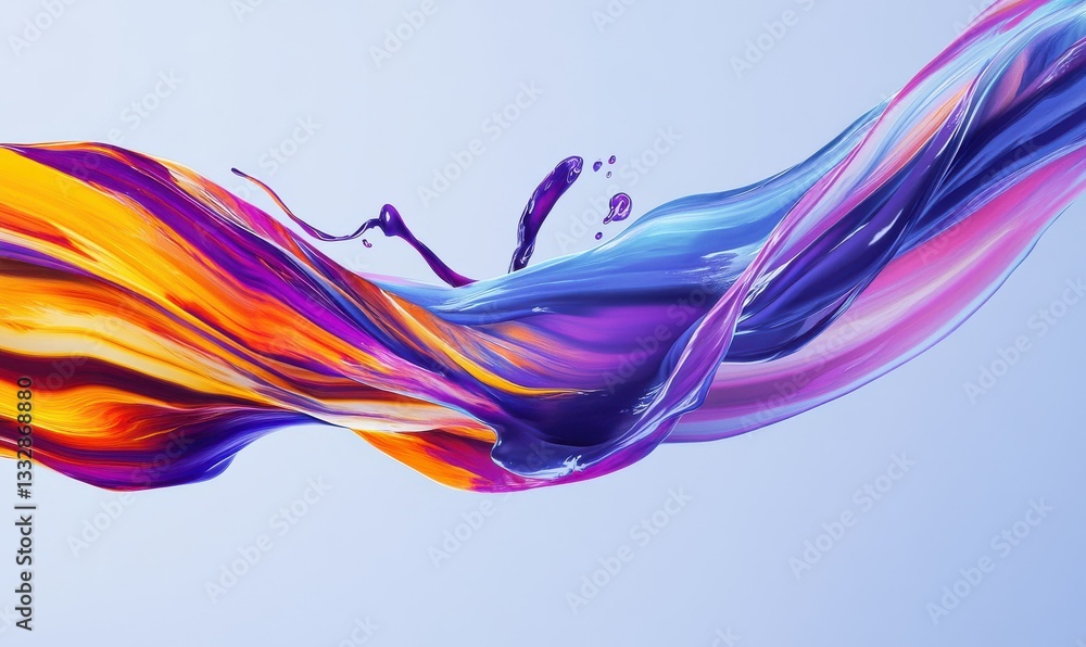 Poster abstract splash of colorful paint in mid-air, vibrant hues and smooth curves creating a dynamic and 
