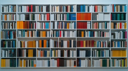 Extensive Collection of Books on a White Bookshelf