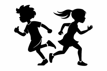 running children line art silhouette vector illustration