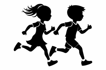 running children line art silhouette vector illustration