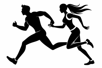 running man and woman line art silhouette vector illustration