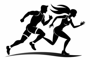 running man and woman line art silhouette vector illustration