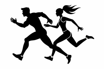 running man and woman line art silhouette vector illustration