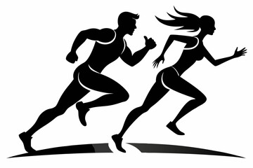 running man and woman line art silhouette vector illustration