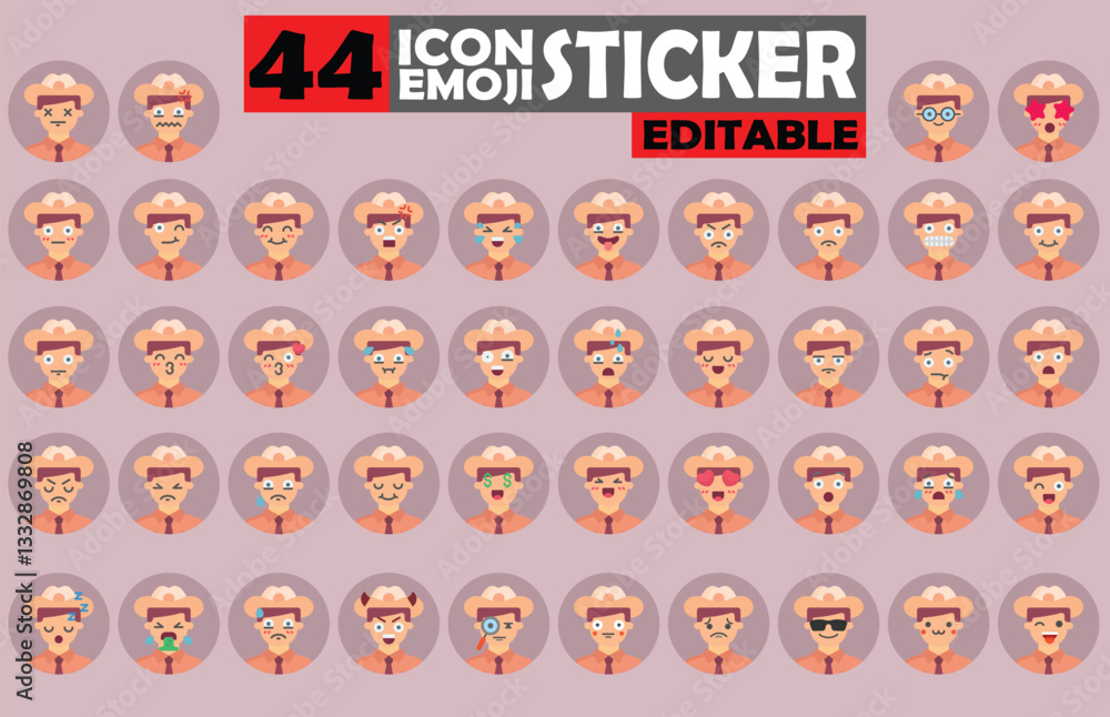 Poster collection of sheriff emoji emoticons with various expressions and editable features