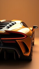 Sleek and modern sports car in vibrant orange, showcasing its aerodynamic design and distinctive rear lights against a warm backdrop.