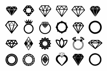different style diamond rings line art silhouette vector illustration