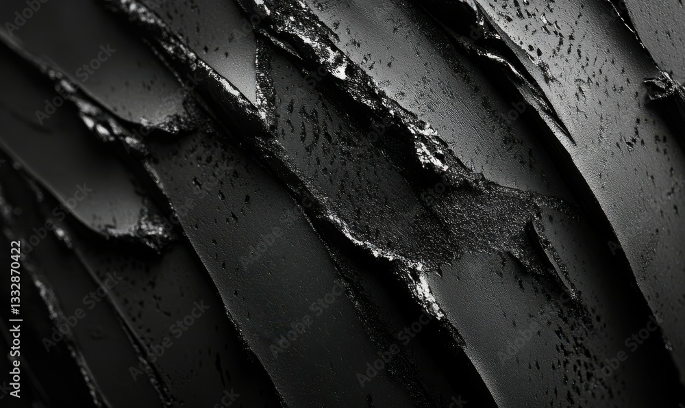 Poster close-up of black charcoal textures layered intricately, softly illuminated to create depth and a bo