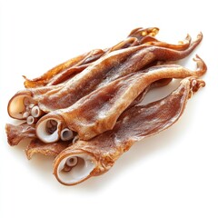 Tasty dried seafood, including fish and squid, isolated on white