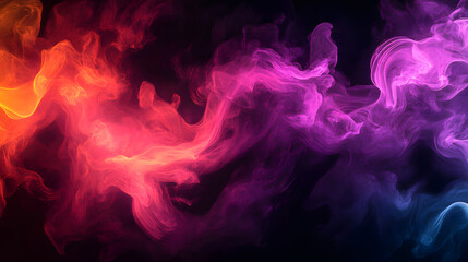Abstract Colorful Smoke Swirls Vibrant Pink, Orange, and Blue Hues on Black Background