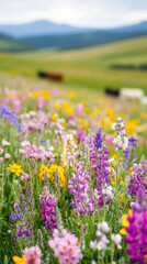 Vibrant wildflowers in a lush meadow landscape vertical nature close up