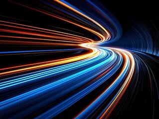 Abstract artwork of illuminated light streaks with curving lines