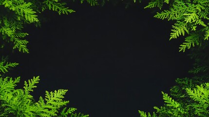 Green foliage border on black background for layout