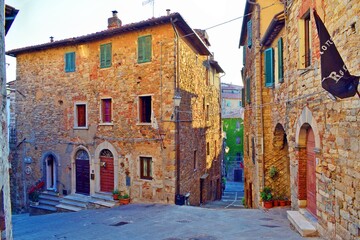 view of the ancient Tuscan village of Campiglia Marittima in Livorno, Italy