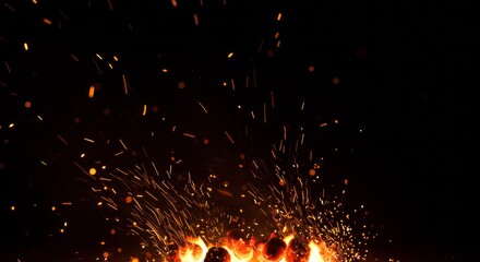 Fire embers particles over black background. Fire sparks background