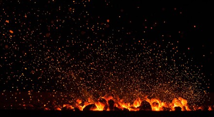 Fire embers particles over black background. Fire sparks background