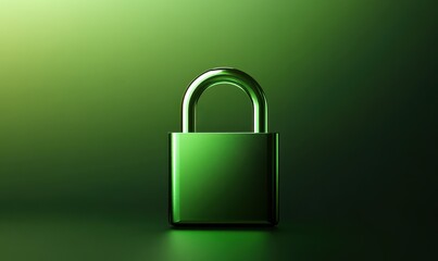 Fototapeta premium Modern green padlock placed on a gradient background, symbolizing security and privacy, with a sleek and futuristic look.