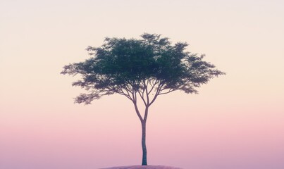 Obraz premium Modern tree silhouette against a soft gradient sky, symbolizing balance and tranquility in nature.