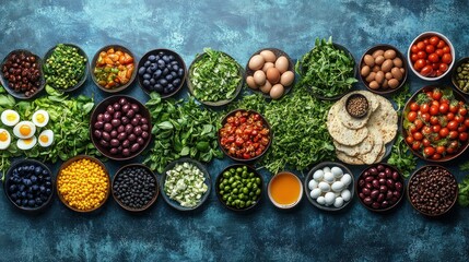 Colorful assortment of fresh ingredients for healthy meal prep