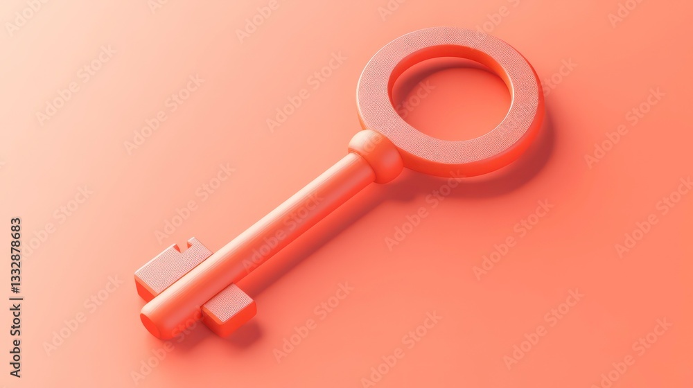 Poster 3d orange cartoon key with a simple round design, featuring a fun and playful look. ideal for use in