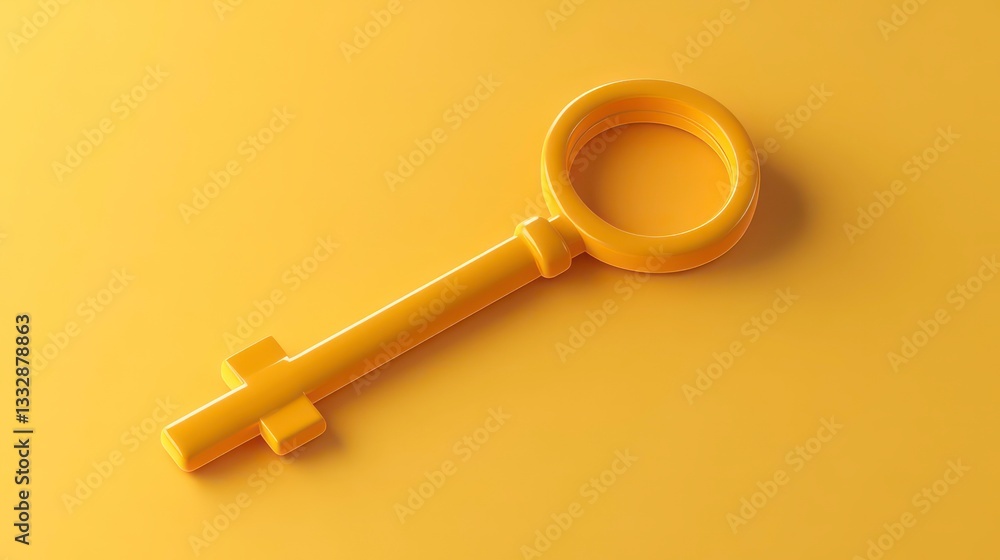 Poster 3d orange cartoon key with a simple round design, featuring a fun and playful look. ideal for use in