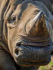 Obraz premium Close-up of rhino’s nostrils and mouth, emphasizing texture