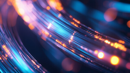 Stunning Close-Up of Illuminated Fiber Optics with High-Precision Technological Details, Digital Connectivity and Futuristic Communication for the IT Sector &ndash; Generative AI