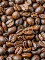 Fototapeta premium Close-up of roasted coffee beans with cinnamon in a natural setting