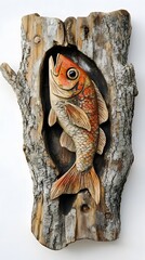 Fish, Animal, Carved Wood Sculpture, Abstract Image, Texture, Pattern Background, Wallpaper, Smartphone Cover and Screen, PC, Laptop, 9:16 and 16:9 Format