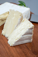 French soft squared pont l'eveque cow cheese from Calvados department, Normandy, France