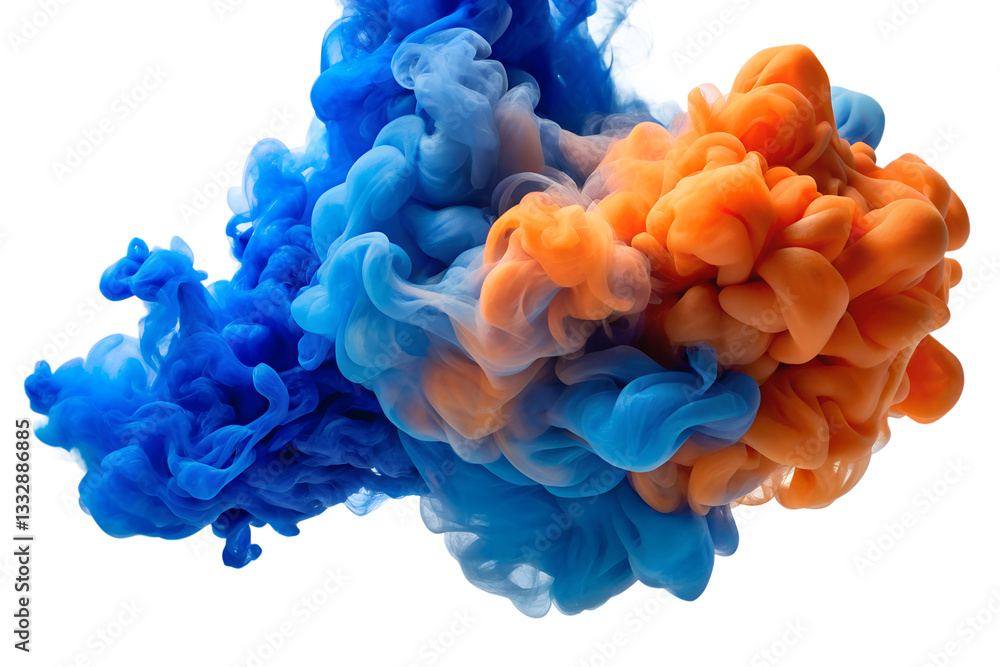 Poster swirling clouds of vibrant blue and orange ink blend beautifully in a dynamic display of color and m