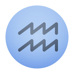 Aquarius zodiac sign vector. Wave symbol on a clean blue circle.