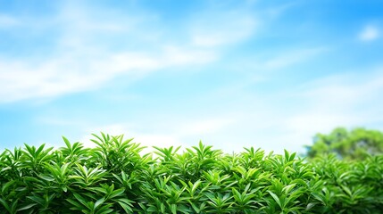Green plants against a clear blue sky background