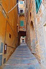 view of the ancient Tuscan village of Campiglia Marittima in Livorno, Italy