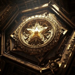 Obraz premium Ornate Gold Hexagonal Ceiling with Central Star