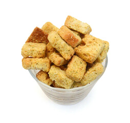 Garlic and cheese bread slices on white background