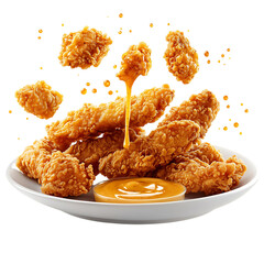 A Crispy Fried Chicken Strip Platter with Honey Mustard Isolated on Transparent Background