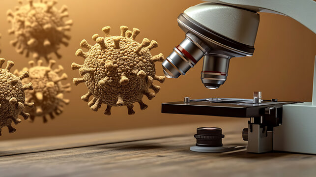 A futuristic AI-powered microscope scanning a bioengineered virus to develop instant vaccines