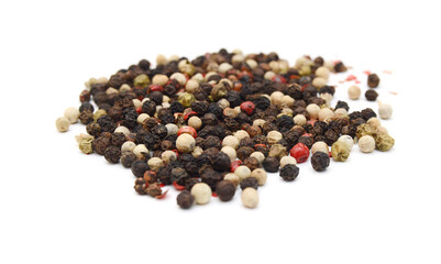 Colorful peppercorns, isolated on white background