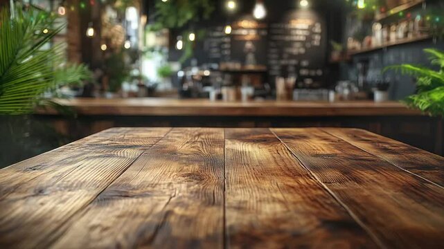 empty podium backdrop wooden planks for product display in kitchen, seamless looping animation background