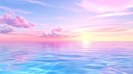 Fototapeta premium Pastel Sunset Over Serene Ocean: A Dreamlike Seascape