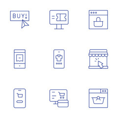 E-commerce icons set. Thin Line style, editable stroke. e ticket, buy, online shopping, online payment, ecommerce, online shop, basket
